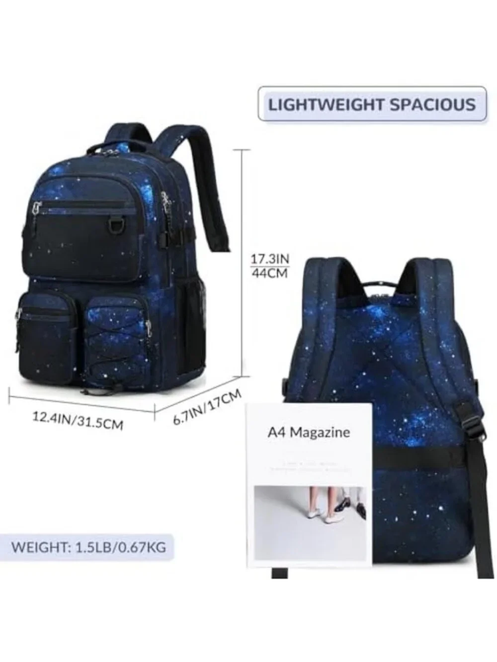 Multi-Pocket Travel Backpack, Heavy Duty Bookbag with 15.6